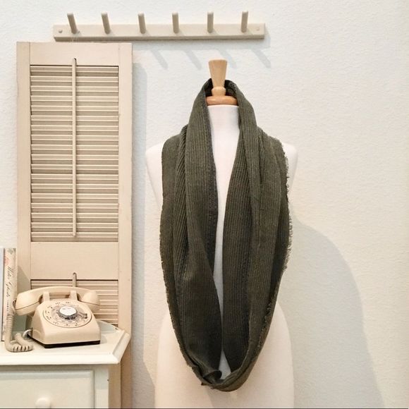 Dusty Olive Green Acrylic Ribbed Infinity Scarf - Picture 4 of 6